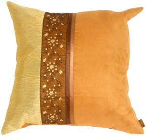 Sequins in Square Suede and Silk Gold Throw Pillow