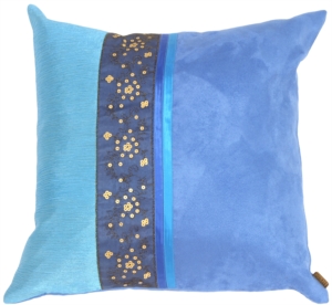 Sequins in Square Suede and Silk Blue Throw Pillow
