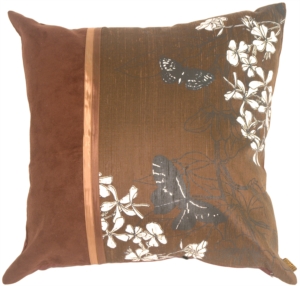 Floral Silk and Suede Square Chocolate Accent Pillow
