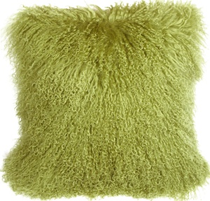 Mongolian Sheepskin Green Throw Pillow