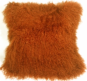Mongolian Sheepskin Burnt Orange Throw Pillow