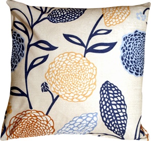 Country Floral Design in Blue and Yellow Throw Pillow 22x22 