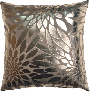 Metallic Floral Gray Square Throw Pillow