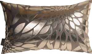 Metallic Gray Rectangular Throw Pillow with Floral Design