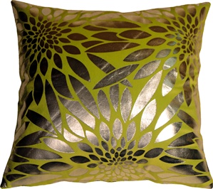 Metallic Floral Green Square Throw Pillow
