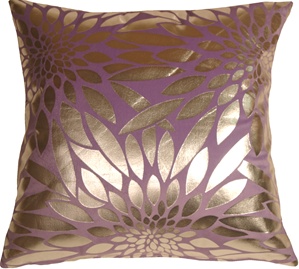 Metallic Floral Violet Square Throw Pillow