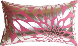 Metallic Floral Pink Rectangular Throw Pillow