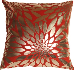 Metallic Floral Red Square Throw Pillow