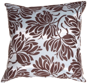 Bold Chocolate Flowers on Blue Accent Pillow