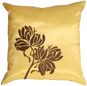 Brown Flowers on Yellow 16x16 Throw Pillow 