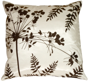 White with Brown Spring Flower and Ferns Pillow