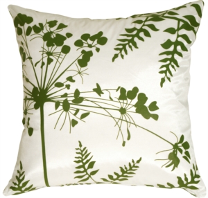 White with Green Spring Flower and Ferns Pillow