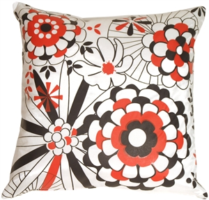 Sunny Floral Design in Red, White, and Black Throw Pillow - Large