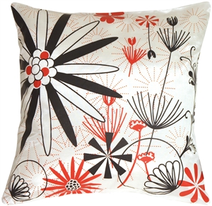Sunny Floral w/Stars Design in Red, White, and Black Throw Pillow