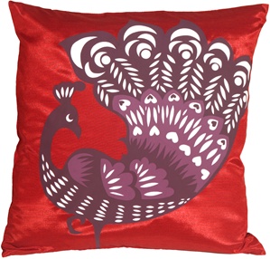 Proud Peacock Red Throw Pillow