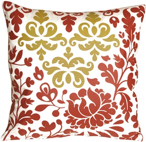 Bohemian Damask Red, White and Ocher Throw Pillow