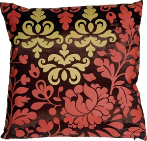 Bohemian Damask Brown, Red and Ocher Throw Pillow