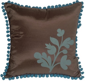 Blue Bohemian Blossom in Brown Accent Pillow