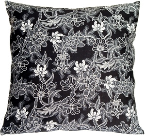 Delicate Floral on Black 20x20 Accent Pillow
