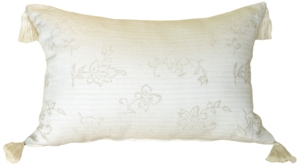 Woven Cream and Floral Rectangular Accent Pillow