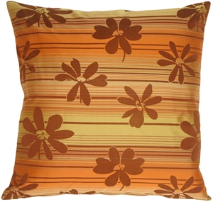 Brown Floral on Stripes Square Decorative Pillow