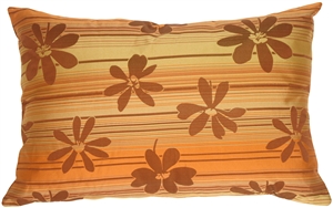 Brown Floral on Stripes Rectangular Decorative Pillow