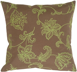 Lime Floral on Charcoal Brown Throw Pillow 19x19