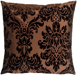 Damask in Flocked Velvet Brown Accent Pillow