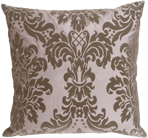 Flocked Velvet Damask Gray Throw Pillow