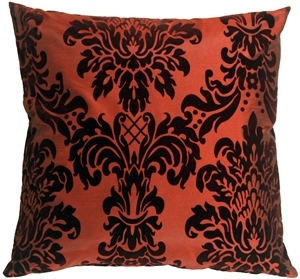 Damask in Flocked Velvet Red Accent Pillow