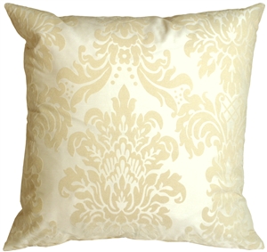 Damask in Flocked Velvet Cream Accent Pillow