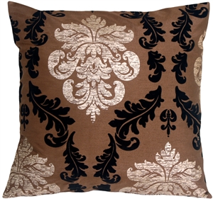 French Damask on Brown Square Accent Pillow
