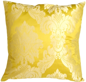 Victorian Floral Damask on Yellow Square Accent Pillow