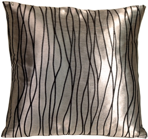 Black Waves on Metallic Silver Accent Pillow
