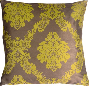 Contemporary Damask in Green and Taupe Throw Pillow