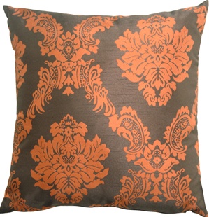 Contemporary Damask in Orange and Brown Throw Pillow