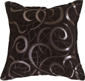 Silvery Swirls on Black Pillow
