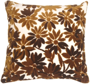 Chocolate Chenille Floral on Cream Throw Pillow