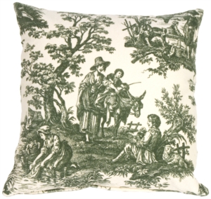 Green and Cream Classic Toile Throw Pillow