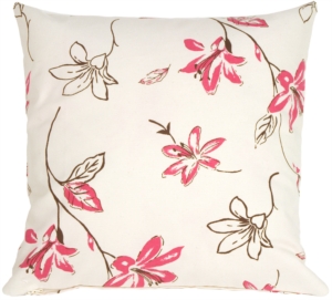 Fuchsia and Chocolate Lilies on Cream Accent Pillow