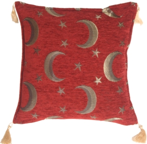 Crescent Moons on Red Chenille Accent Pillow