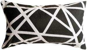 Criss Cross Stripes Black Rectangular Throw Pillow