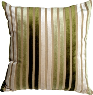 Velvet Multi Stripes Green 16x16 Throw Pillow