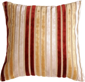 Velvet Multi Stripes Red 16x16 Throw Pillow